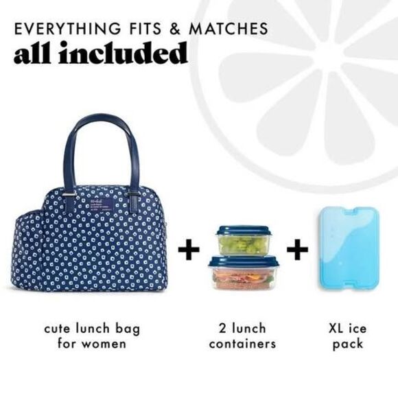 NEW Fit & Fresh Large Insulated Lunch Bag Tote- 2 Containers & XL Slim Ice Pack - Picture 10 of 10